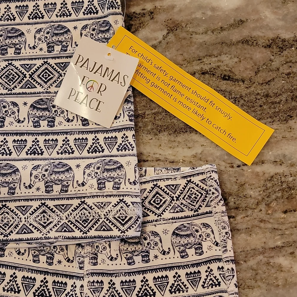 Pajamas For Peace Tranquil Elephant Kids Neutral Organic 2PC Pants Set - Picture 7 of 11